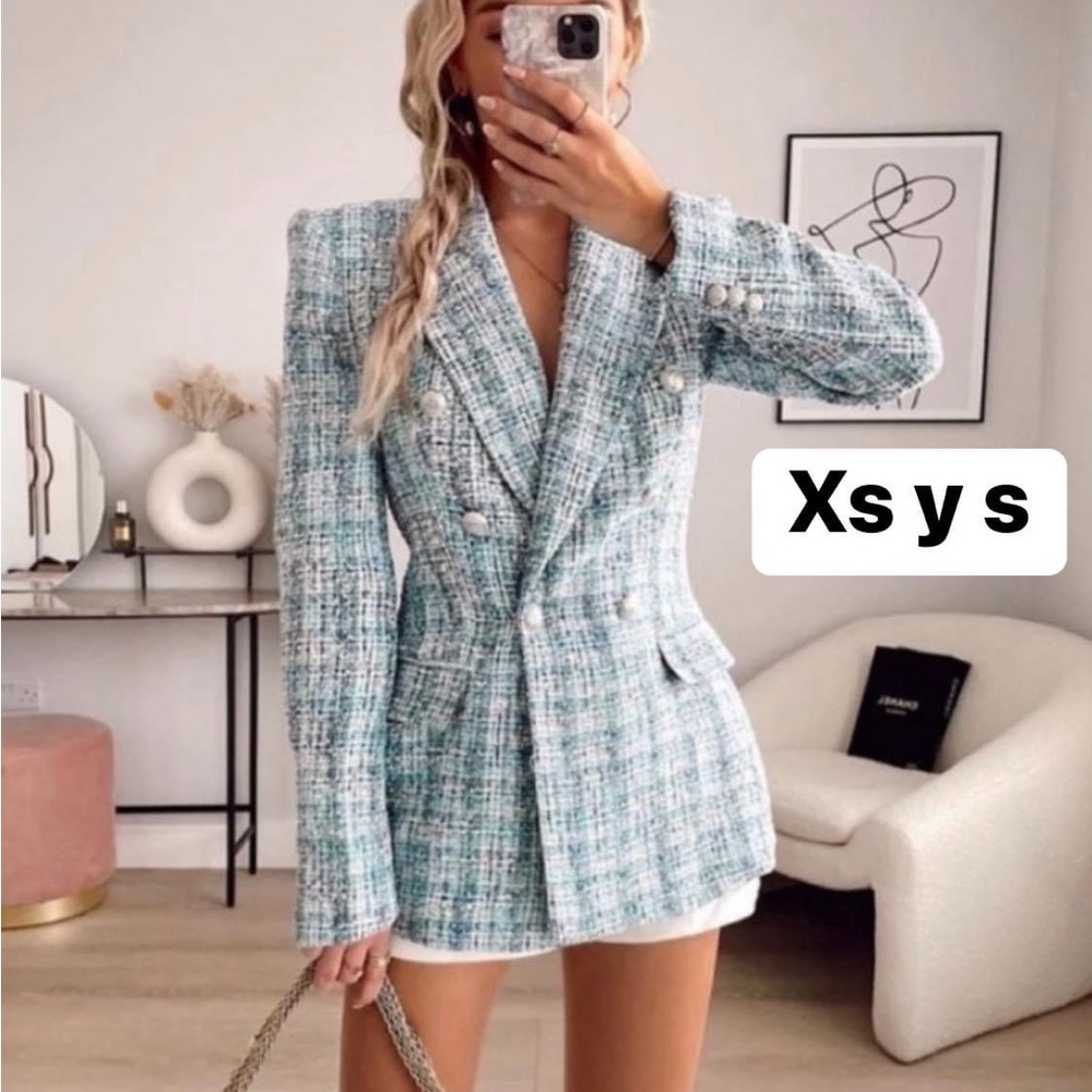 Zara Bloggers Favorite Tweed Blue Blazer